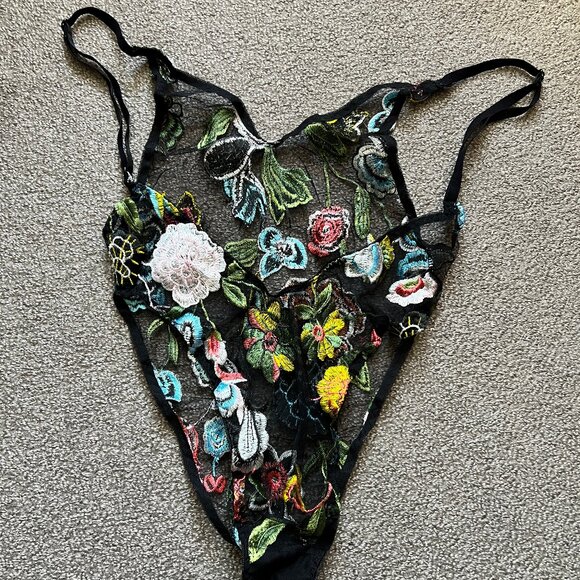 Rose & Feather Wild Thing Bodysuit Sheer Embroidered Floral Black Lingerie | S - Picture 5 of 14
